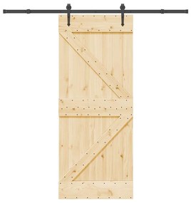 Porta Scorrevole Con Set Hardware 85x210 Cm Legno Massello Pino /