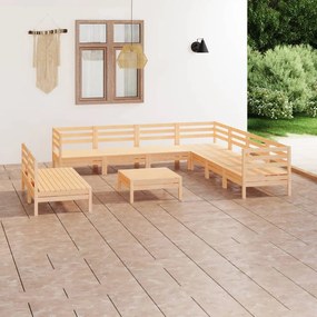Set salotto da giardino 10 pz in legno massello di pino
