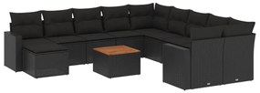 Set divani da giardino 12 pz con cuscini nero in polyrattan