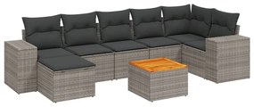 Set divano da giardino 8 pz con cuscini grigio in polyrattan