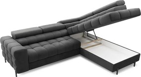 Divano angolare grigio scuro allungabile/con contenitore (con penisola a destra/a L) e rivestimento in velluto Ferucce – ELTAP