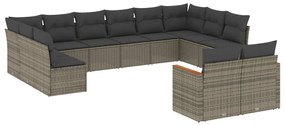 Set divani da giardino 12 pz con cuscini grigio in polyrattan