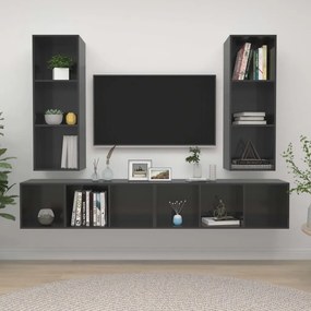 Mobile Tv A Parete 4 Pz Grigio Lucido İn Truciolato /