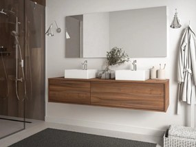 Mobile per bagno sospeso con lavabo doppio L150 cm Naturale scuro - ISAURE II