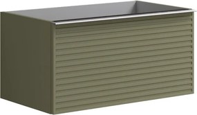 Base portalavabo Pixel 1 cassetto con frontale stripes laccato opaco verde salvia e maniglia alluminio brillante L80 x H40 x P45,5 cm