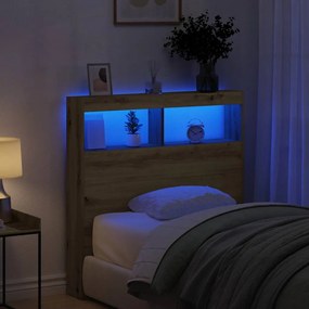Testiera Con Contenitore A Led Rovere Artigianale 100x17x102 Cm /