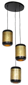 Lampadario vintage nero con ottone rotondo a 3 luci - Kayleigh