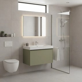 Mobile da bagno sospeso sotto lavabo Pixel frame 1 cassetto L 60 x H 40 x P 45.5 cm verde salvia laccato opaco, con maniglia alluminio nero opaco