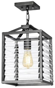 Sospensione Industrial Nordica Louvre Acciaio Canna Di Fucile Vetro 1 Luce E27