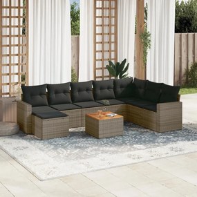 Set divano da giardino 9 pz con cuscini grigio in polyrattan