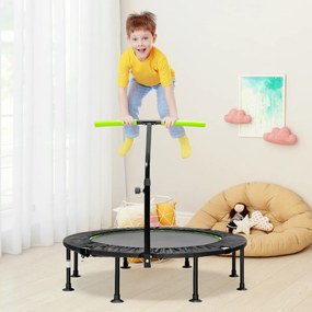 Costway Trampolino silenzioso fitness per bambini e adulti con maniglia regolabile, Trampolino pieghevole 117cm 2 Colori