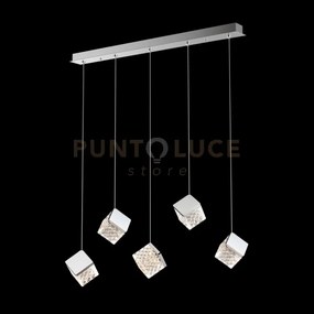 Lampada a sospensione magia 5 luci rettangolare cromo, led 22,5w 19...