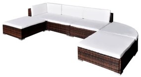 Set Divani da Giardino 6 pz con Cuscini in Polyrattan Marrone