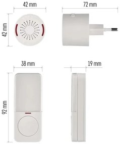 Campanello wireless da inserire nella presa 230 V con 1 batteria CR2032, bianco