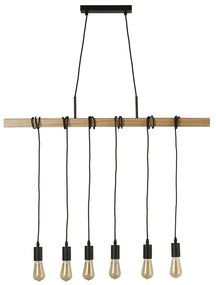 Lampadario Industrial-Nordico Legnoso Acciaio Marrone Legno 6 Luci E27