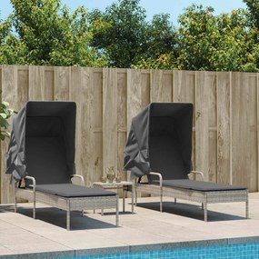 Lettini Prendisole 2 Pz Con Baldacchino E Tavolino Polyrattan /