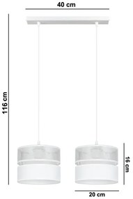 Lampadario a sospensione con filo LIMA 2xE27/60W/230V argento/bianco