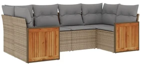 Set divano da giardino 6 pz con cuscini beige in polyrattan