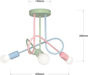 Plafoniera da soffitto OXFORD 3xE27/15W/230V verde/rosa/blu