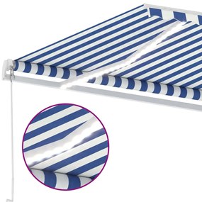Tenda da Sole Retrattile Manuale con LED 400x300cm Blu e Bianca