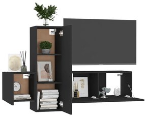 Set di mobili porta tv 3 pz nero in legno multistrato