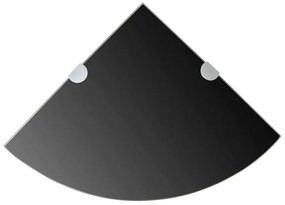 Scaffali Angolari 2 Pz Supporti Cromati E Vetro Nero 25x25 Cm /