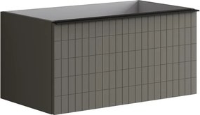Mobile da bagno sospeso sotto lavabo Pixel grid 2 cassetti L 80 x H 40 x P 45.5 cm grigio carbone laccato opaco, con maniglia alluminio nero opaco