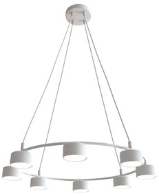 Lampadario Moderno 8 Luci Starlit In Acciaio Bianco Ad Anello E Cilindri