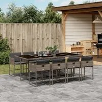 Set da Pranzo da Giardino 9 pz con Cuscini in Polyrattan Grigio 3278047