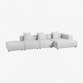 Divano Componibile Chaise Longue Angolare Destro 3 Pezzi Con Puff (↔︎390 Cm) Bruna Tessuto Grigio Ghiaccio - Sklum