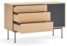 Cassettiera grigio antracite con impiallacciatura in rovere , larghezza 128 cm Yoko - Teulat