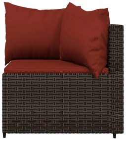 Set mobili da giardino 4 pz con cuscini in polyrattan marrone