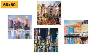 Set di quadri – Città con imitazione di pittura a olio