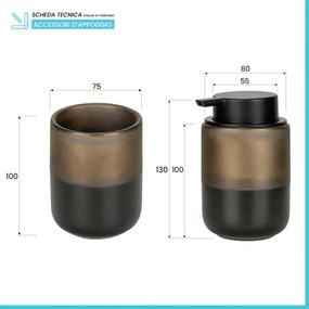 Set accessori bagno con dispenser e porta spazzolino nero opaco e bronzo in ceramica Teos
