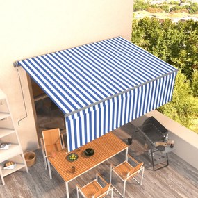 Tenda Sole Retrattile Automatica Con Parasole 4x3m Blu Bianco /