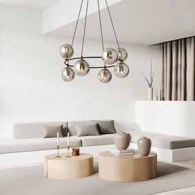 Lampadario a Sospensione AZURA 8 in Acciaio e Vetro 8xE14 Colore del corpo Nero e Grafite