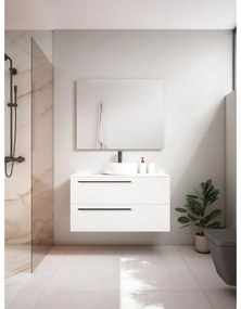 Mobile da bagno sotto lavabo VISOBATH Mia bianco laccato opaco L 100 x H 55 x P 39.5 cm 2 cassetti, lavabo posizionabile centralmente non incluso