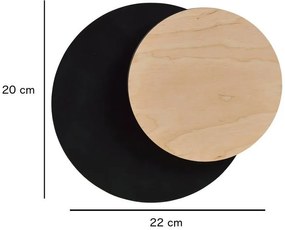 Applique 1 Luce A Disco Con Base In Acciaio Nero E Legno Naturale