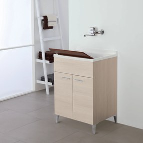 Lavatoio a Terra 60x50 Due Ante Con Vasca Sifone e Tavoletta In Legno Feridras "Stella" Larice