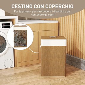 Cesto Portabiancheria 72L con Sacco Rimovibile 40x30x60 cm in Vimini e Bambù Marrone...