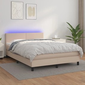 Giroletto Molle Materasso E Led Cappuccino 140x200cm Similpelle /