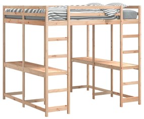 Letto soppalco con scrivania e scala 160x200 cm massello pino