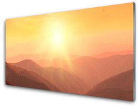 Quadro acrilico Paesaggio di montagna del sole 100x50 cm