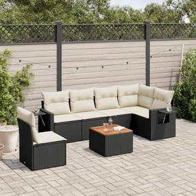 Set divani da giardino con cuscini 7pz nero polyrattan