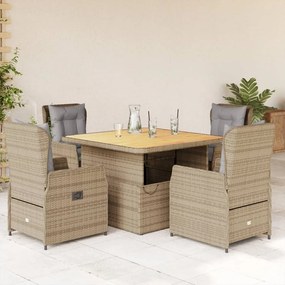 Set da pranzo da giardino 5 pz con cuscini beige in polyrattan