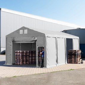 TOOLPORT 6x8m tenda capannone, altezza 3,0m porta a pacchetto, PVC 850, grigio, con statica (sottofondo in terra) - (93794)