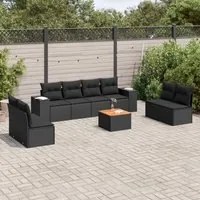 Set Divani da Giardino 9 pz con Cuscini Nero in Polyrattan 3257735