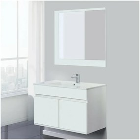 Composizione Bagno Sospesa 90 cm in Legno Bianco con 2 ante
