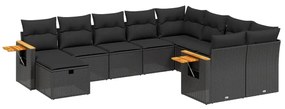 Set divani da giardino 10pz con cuscini in polyrattan nero