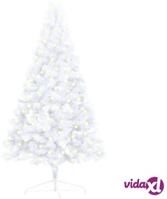 vidaXL Set Albero Natale Artificiale a Metà LED e Palline Bianco 120cm